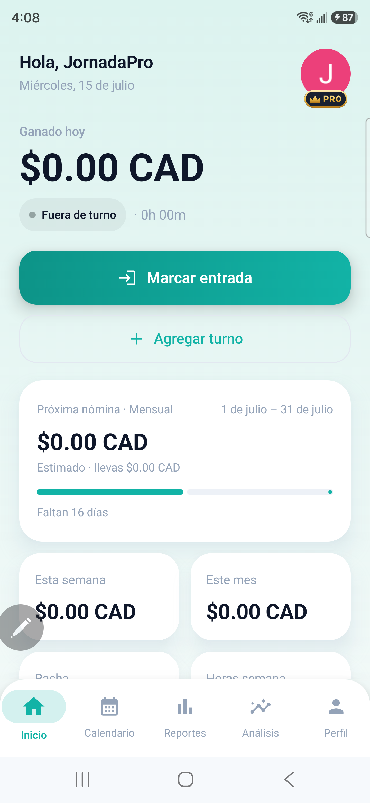Captura de pantalla de la app JornadaPro